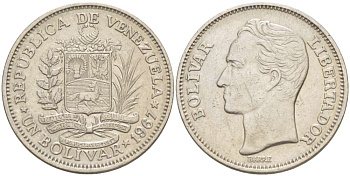 Венесуэла 1 боливар 1967 Симон Боливар KM 42 никель 4519-543