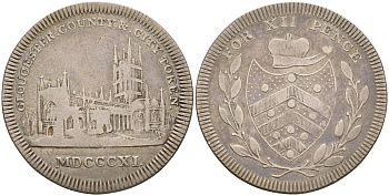 Великобритания, Глостершир жетон в 1 шиллинг 1811 жетон округа и города Глостер, вид на Глостерский собор Davis 6 серебро 1526-624
