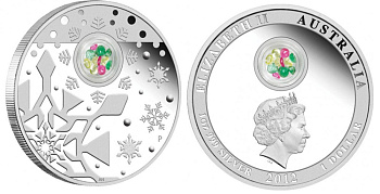 Австралия 1 доллар 2012 Рождество, вставка из камней KM 1866 серебро PROOF 1074-1-22