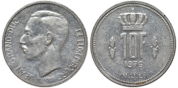 Люксембург 10 франков 1976 Герцог Жан (1964-2000) KM 57 никель 4144-141