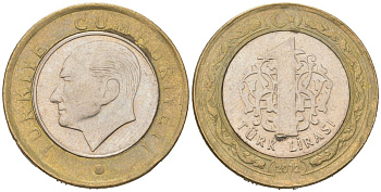 Турция 1 лира 2012 KM 1244 биметалл 4571-351