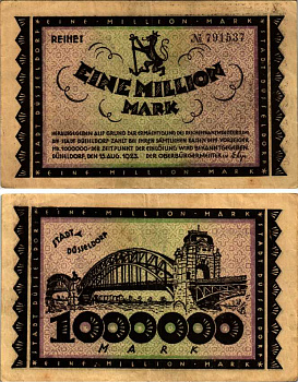 Германия, Дюссельдорф 1000000 марок 1923 15 августа 1923, нотгельд, REIHE I   бумага   444-106-1-1