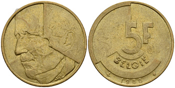 Бельгия 5 франков 1986 Belgie, Бодуэн I (1951-1993) KM 164 алюминиевая бронза 4601-232