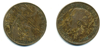 Великобритания 1 пенни 1921 Георг V (1910-1936) KM 810, Spink 4051 бронза 41-535