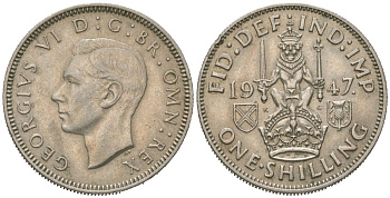 Великобритания 1 шиллинг 1947 Георг VI (1936-1952), Шотландский герб KM 864, Spink 4104 медно-никель 4619-832