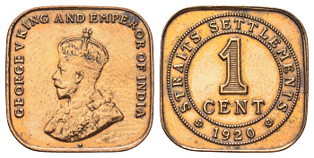 Стрейтс-Сетлментс (Стрейтс Сетлментс) 1 цент 1920 Георг V (1910-1936) KM 32 бронза 4122-816