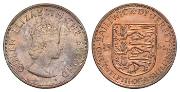 Джерси 1/12 шиллинга 1964 Елизавета II KM 21 бронза  aUNC  4634-713