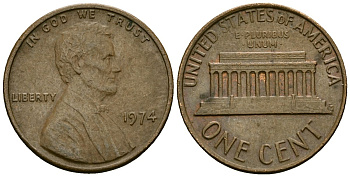 США 1 цент 1974 Линкольн KM 201 медь цинк 4136-142