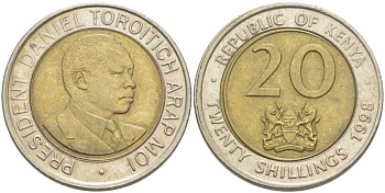 Кения 20 шиллингов 1998 Дэниэл арап Мои KM 32 биметалл 119-1131