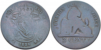 БЕЛЬГИЯ 2 САНТИМА 1836 BELGES KM 4.2 медь 4448-642