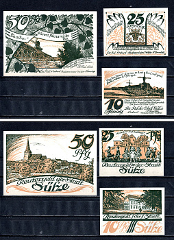 Зюльце (Мекленбург-Шверин) полный набор из 3 нотгельдов (10, 25 и 50 пфеннигов) 1922 Mehl Grabowski 1299.1 бумага UNC (пресс) 7556-55-3-2