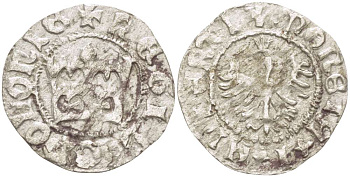Польша 1/2 гроша (полугрош) 1492-1501 Ян I (1492-1501), династия Ягеллонов, вес 0,83 гр. серебро 1517-335