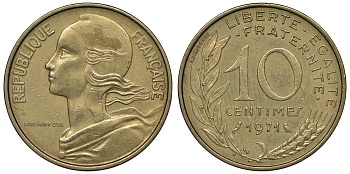 Франция 10 сантимов 1971 тип Marianne KM 929, Le Franc 144.11 медь алюминий никель 4128-156