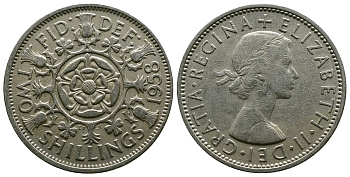Великобритания 2 шиллинга (флорин) 1958 Елизавета II (1952-2022) KM 906, Spink 4146 медно-никель 4382-143