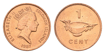 Соломоновы Острова 1 цент 1987 KM 24 сталь плакированная бронзой UNC 4669-529