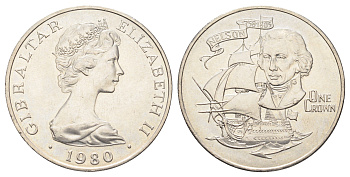 Гибралтар 1 крона 1980 175 лет со дня смерти Горацио Нельсона KM 12 медно-никель BU 11-178-15