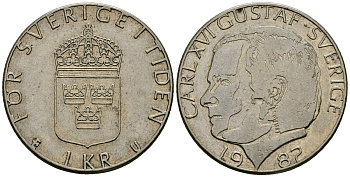 Швеция 1 крона 1982 Карл XVI Густав (1973- ) KM 852a медно-никель 4176-1257