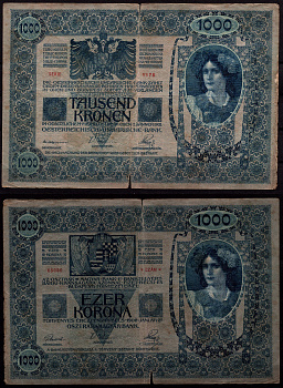 Австрия 1000 крон 1902 Женщина, австрийское знаме, с печатью Pick 8 бумага 7547-95-2-2