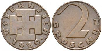 АВСТРИЯ 2 ГРОША 1929 ДОВОЕННАЯ ДЕСЯТИЧНАЯ ЧЕКАНКА KM 2837 бронза 3309-943