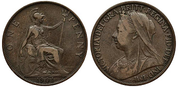 Великобритания 1 пенни 1901 Виктория (1837-1901) KM 790, Spink 3961 бронза  180-144