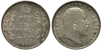 Британская Индия 2 анна 1904 Эдуард VII (1901-1910) KM 505 серебро XF 4044-813