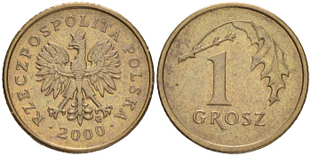 Польша 1 грош 2000 MW KM 276, Parchimowicz 701i латунь 4516-754