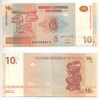 ДР Конго 10 франков 2003 древние фигурки Pick 93 бумага UNC (пресс) 6283-33-2