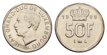 Люксембург 50 франков 1989 Герцог Жан (1964-1999) KM 62 никель UNC 4641-1124
