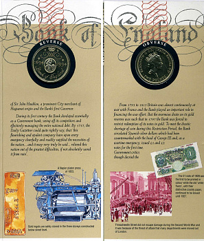 Великобритания 2 фунта 1994 Елизавета II (1952-2022), 300 лет банку Англии (1694-1994), в оригинальном картонном буклете KM 968, Spink 4314 (K4) никель латунь BUNC 3-4-4-40