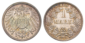 Германия 1 марка 1915 A, Вильгельм II (1888-1918) KM 14, J. 17 серебро aUNC 4626-251