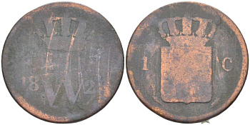 НИДЕРЛАНДЫ 1 ЦЕНТ 1826 ВИЛЬЯМ I (1815-1840) KM 47 медь 210-1143