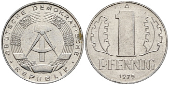ГДР 1 пфенниг 1975 A KM 8.1 алюминий 4189-519