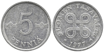 ФИНЛЯНДИЯ 5 ПЕННИ 1977 KM 45а алюминий 100-1266
