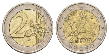 Греция 2 евро 2002 похищение европы KM 188 биметалл 4629-437