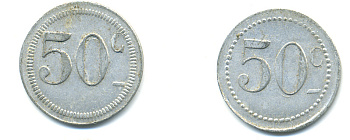 ФРАНЦИЯ 50 САНТИМОВ НАЧАЛО XX ВЕКА d 24 мм, вес около 1,0 гр., платежный жетон алюминий 89-935