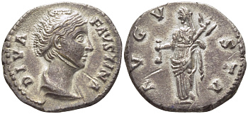 Римская Империя денарий 141 Фаустина Старшая, жена Антонина Пия (посмертная чеканка) DIVA FAVSTINA / AVGVSTA Веста, Рим Good Very fine RIC 368 серебро 1073-15-47