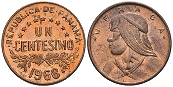 Панама 1 сентесимо 1968  KM 22 бронза  aUNC  4609-846