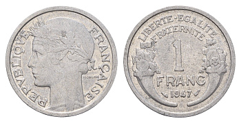 Франция 1 франк 1947 KM 885a алюминий 3856-352