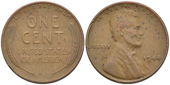 США 1 ЦЕНТ 1944 ЛИНКОЛЬН KM А132 медь цинк 218-448