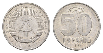 ГДР 50 пфеннигов 1982 KM 12.2 алюминий UNC 4629-844