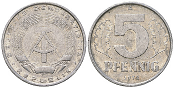 ГДР 5 пфеннигов 1972 A KM 9.1 алюминий 4625-646