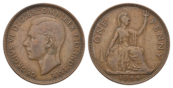 Великобритания 1 пенни 1944 Георг VI (1936-1952) KM 845, Spink 4114 бронза 4692-723