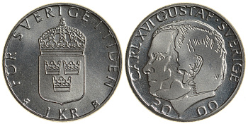 Швеция 1 крона 2000 Карл XVI Густав (1973- ) KM 852а медно-никель UNC 4179-1241