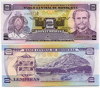 ГОНДУРАС 2 ЛЕМПИРЫ 1998 3 СЕНТЯБРЯ 1998, МАРКО АУРЕЛИО СОТО ПРЕЗИДЕНТ ГОНДУРАСА И РЕФОРМАТОР, ПОРТ АМАПАЛА Pick 80Аа бумага UNC (ПРЕСС) 6287-49-3-2