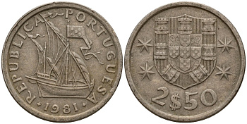 Португалия 2,5 эсукдо 1981 KM 590 медно-никель 4154-1035