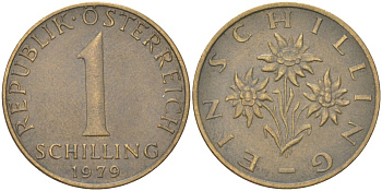 Австрия 1 шиллинг 1979 KM 2886 алюминиевая бронза 4142-1115