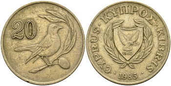 Кипр 20 центов 1985 KM 57.2 никель латунь 4140-734