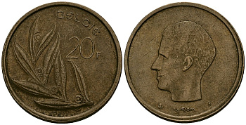 Бельгия 20 франков 1981 KM 160 никель бронза 4577-454