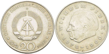 ГДР 20 марок 1972 А, Вильгельм Пик (1876-1960) KM 42 медно-никель 4521-442