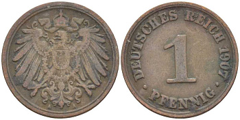 ГЕРМАНИЯ 1 ПФЕННИНГ 1907 А KM 10, J. 10 медь 201-925